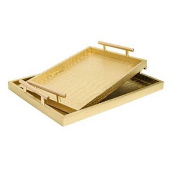 2 pc Gold Crocodile Leather Serving Tray