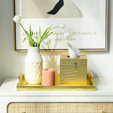 2-Piece Gold Crocodile Leather Serving Tray