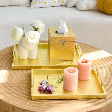 2-Piece Gold Crocodile Leather Serving Tray