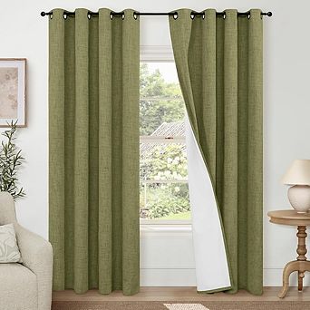 Linen Blackout Curtains 2 Panels, Thermal Insulated, Room Darkening Drapes