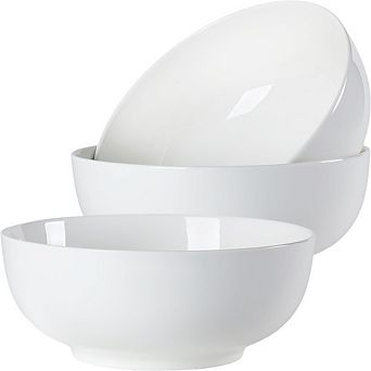 Large Off-White Porcelain Soup Bowls Set of 3, 60 oz, Microwave Safe