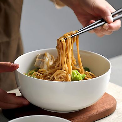 Large Off-White Porcelain Soup Bowls Set of 3, 60 oz, Microwave Safe