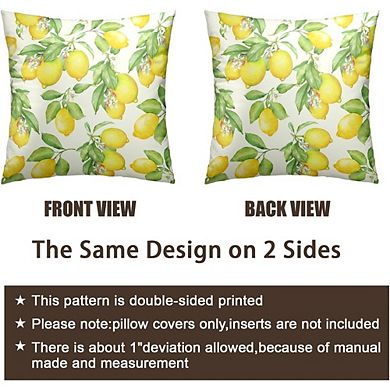 Lemon Pillow Covers Set of 2, Watercolor Fruit Farmhouse Cushion Decor