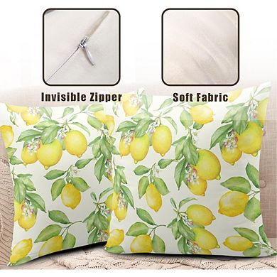 Lemon Pillow Covers Set of 2, Watercolor Fruit Farmhouse Cushion Decor