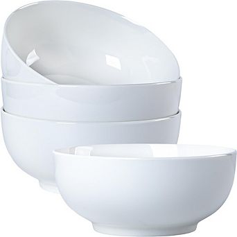 Large White Ceramic Soup & Salad Bowls Set of 4, 40 oz, Microwave Safe