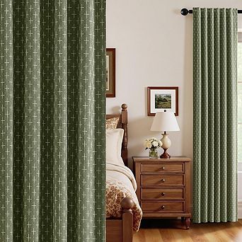 Linen Blackout Curtains, Geometric Back Tab Window Drapes