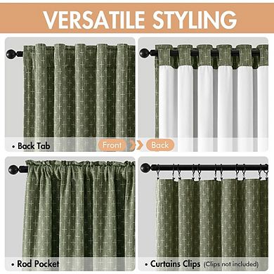 Linen Blackout Curtains, Geometric Back Tab Window Drapes