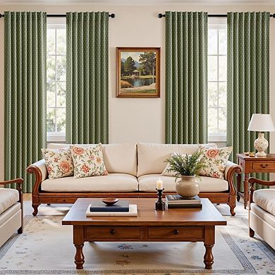 Linen Blackout Curtains, Geometric Back Tab Window Drapes