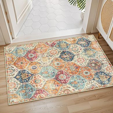 Moroccan Trellis Washable Entryway Rug Non Slip Thin Indoor Door Mat