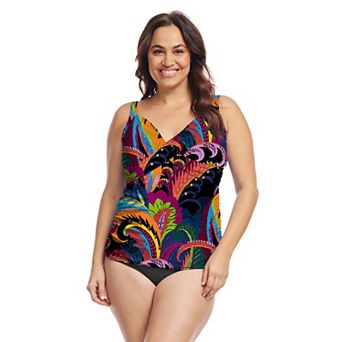 Plus Size Mazu Swim Wrap Front Tankini Top