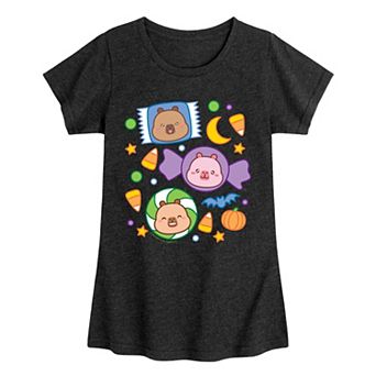 Girls 7-16 CapyFun Capybara Halloween Candies Graphic Tee