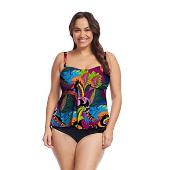 Plus Size Mazu Swim Drape Bandeau Tankini Top