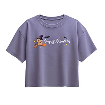 Girls 7-16 CapyFun Capybara Happy Halloween Boxy Tee