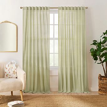 Peri Gingham 2 pc Window Curtain Panel Set with Tote Bag