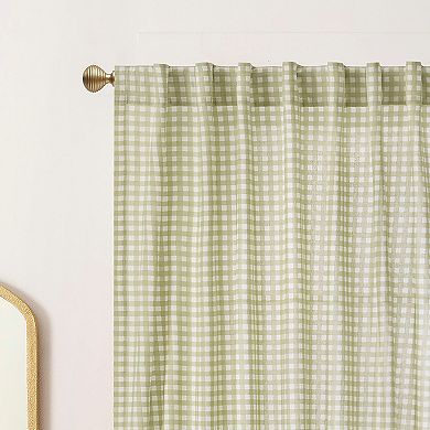 Peri Gingham 2-Piece Window Curtain Panel Set with Tote Bag