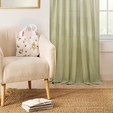 Peri Gingham 2-Piece Window Curtain Panel Set with Tote Bag