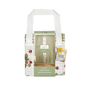 Peri Gingham 2-Piece Window Curtain Panel Set with Tote Bag