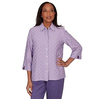 Women's Alfred Dunner Grand Bazaar Box Textured Button Front Top