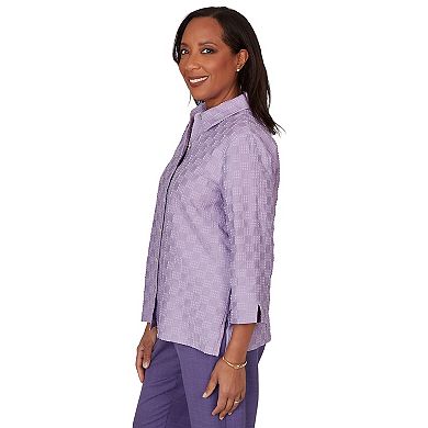 Women's Alfred Dunner Grand Bazaar Box Textured Button Front Top