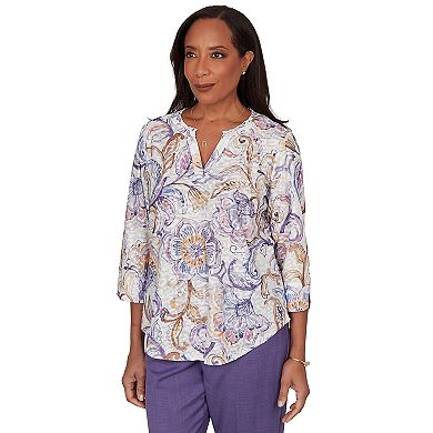 Women's Alfred Dunner Grand Bazaar Jacobean Floral Split Neck Top