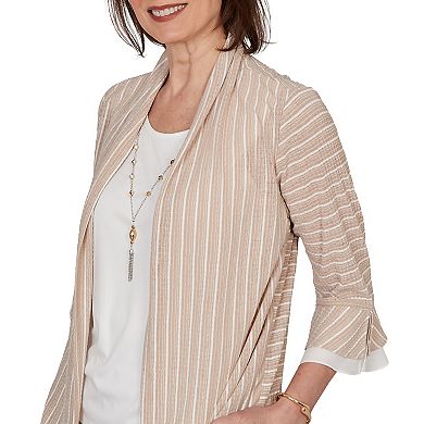 Women's Alfred Dunner Grand Bazaar Vertical Stripe Two in One Top with Necklace
