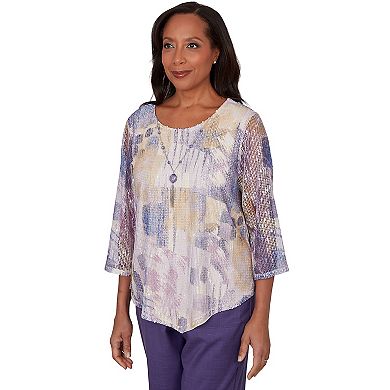 Women's Alfred Dunner Grand Bazaar Stained Glass Mesh Top with Necklace