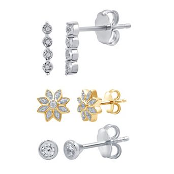 Diamond Essentials 1/4 Carat T.W. Round Lab Grown Diamond Two-Tone 3 pc Stud Earring Set