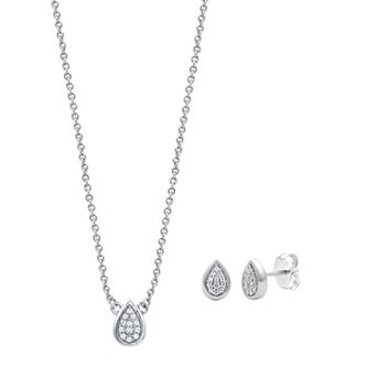 Diamond Essentials Sterling Silver Lab Grown Diamond Accent Pear Frame Earring & Pendant Set