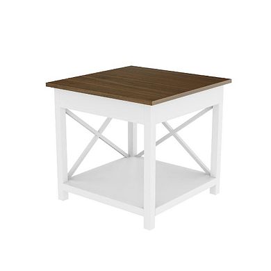 Desk with Storage Shelves, small square table in American style,for Home ,Office, White and Wood
