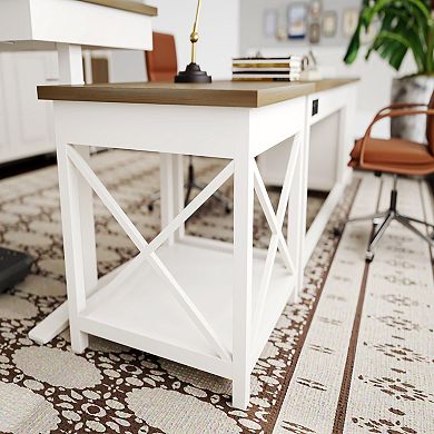 Desk with Storage Shelves, small square table in American style,for Home ,Office, White and Wood
