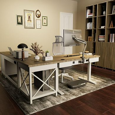 Desk with Storage Shelves, small square table in American style,for Home ,Office, White and Wood
