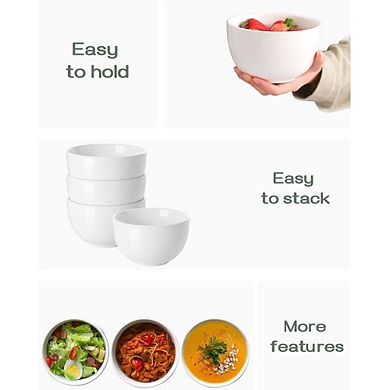 Large Ceramic Soup & Cereal Bowls Set, 30oz, Dishwasher & Oven Safe, White
