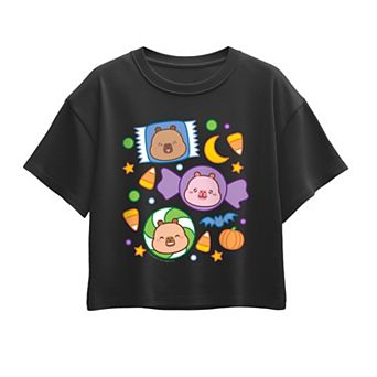 Girls 7-16 CapyFun Capybara Halloween Boxy Tee