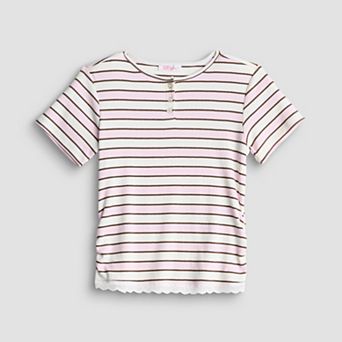 Girls 7-16 Mini Society Striped Short Sleeve Henley Top