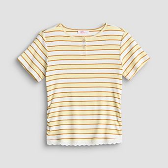 Girls 7-16 Mini Society Striped Short Sleeve Henley Top