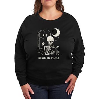 Plus Size Read In Peace Skeleton French Terry Long Sleeve Tee