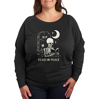 Plus Size Read In Peace Skeleton French Terry Long Sleeve Tee
