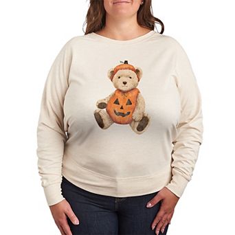 Plus Size Pumpkin Teddy Bear French Terry Long Sleeve Tee