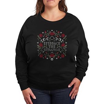 Plus Size Embrace The Strange Cross Stitch French Terry Long Sleeve Tee