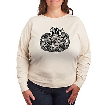 Plus Size Coquette Lace Pumpkin Bow French Terry Long Sleeve Tee