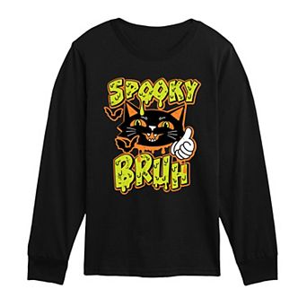 Boys 8-20 Spooky Bruh Black Cat Long Sleeve Graphic Tee