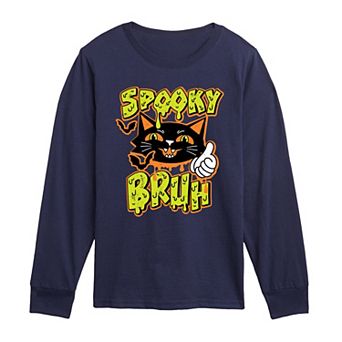 Boys 8-20 Spooky Bruh Black Cat Long Sleeve Graphic Tee