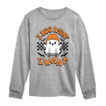 Boys 8-20 I Boo What I Want Skater Ghost Long Sleeve Graphic Tee
