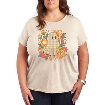 Plus Size Retro Ghost Fall Pattern & Florals Graphic Tee