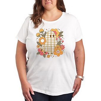 Plus Size Retro Ghost Fall Pattern & Florals Graphic Tee