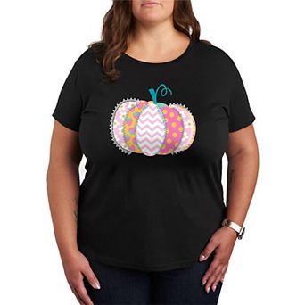 Plus Size Summerween Pastel Patchwork Pumpkin Graphic Tee