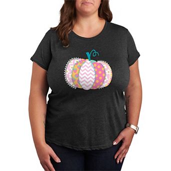Plus Size Summerween Pastel Patchwork Pumpkin Graphic Tee