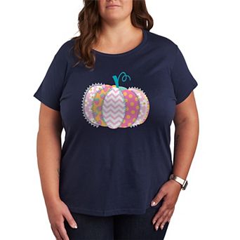 Plus Size Summerween Pastel Patchwork Pumpkin Graphic Tee