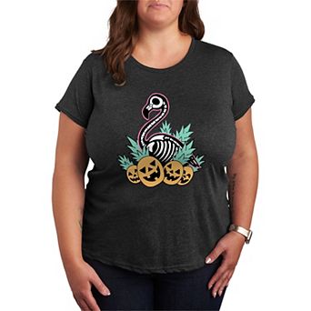 Plus Size Summerween Flamingo Skeleton Graphic Tee