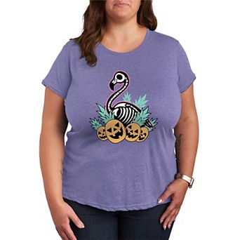 Plus Size Summerween Flamingo Skeleton Graphic Tee